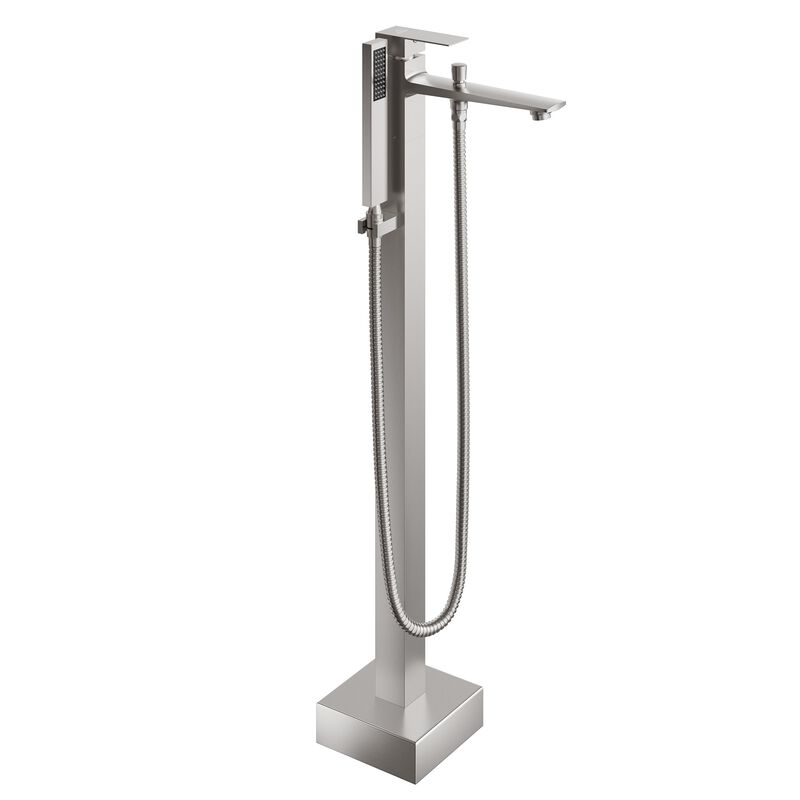 Mondawe One-Handle Brushed Nickel Floor Mount Freestanding Tub Faucet with Handheld Shower