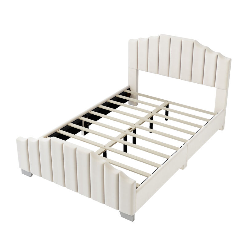 Merax Velvet Upholstered Platform Bed with Headboard