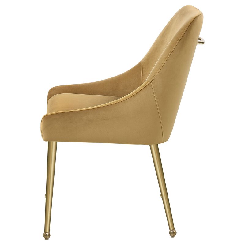 Maya Dining Side Chair Set of 2, Brown Velvet, Brass Plated Metal Legs - Benzara