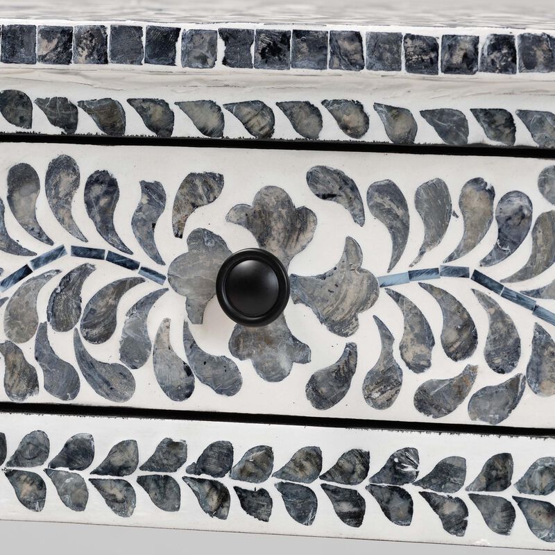 bali & pari Diata Coastal Black and White Mother of Pearl Capiz Shell 2 Drawer Console Table