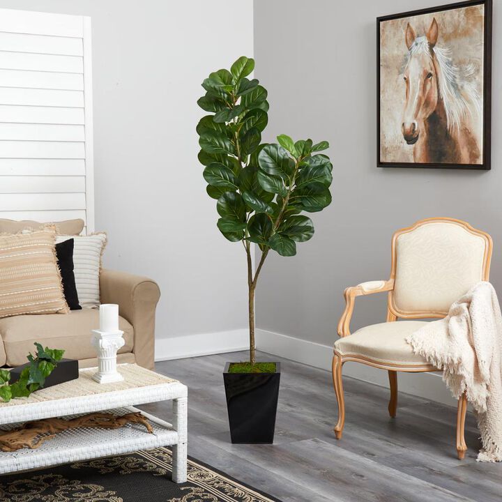 Hivvago 68 Inches Fiddle leaf Fig Artificial Tree in Black Metal Planter