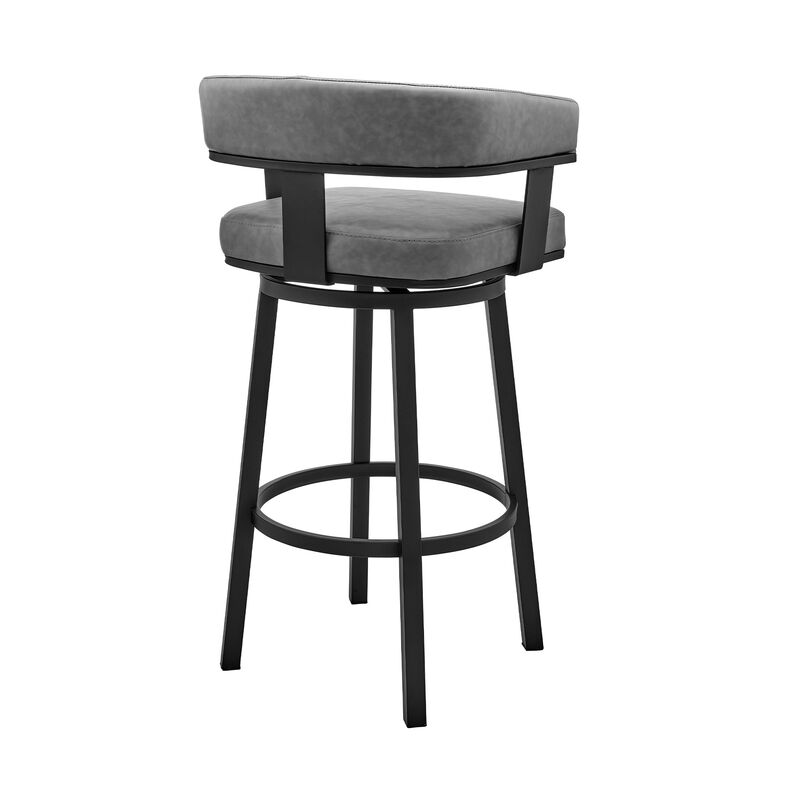 Jack 26 Inch Counter Height Bar Stool, Swivel Chair, Faux Leather, Gray-Benzara