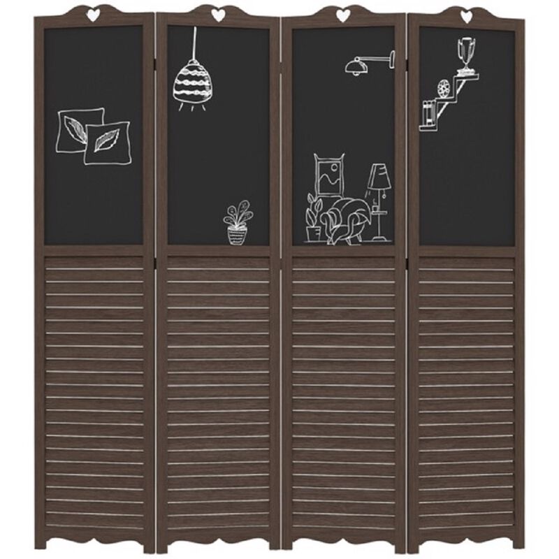 Wooden Privacy Screen Decorative Room Separator with Louvered Panels