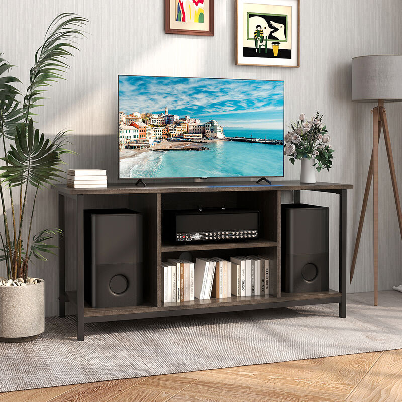 3-Tier TV Stand with Power Outlet USB and Adjustable Shelf-Grey