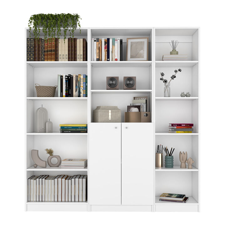 Platte 3 Piece Living Room Set With 3 Bookcases, White