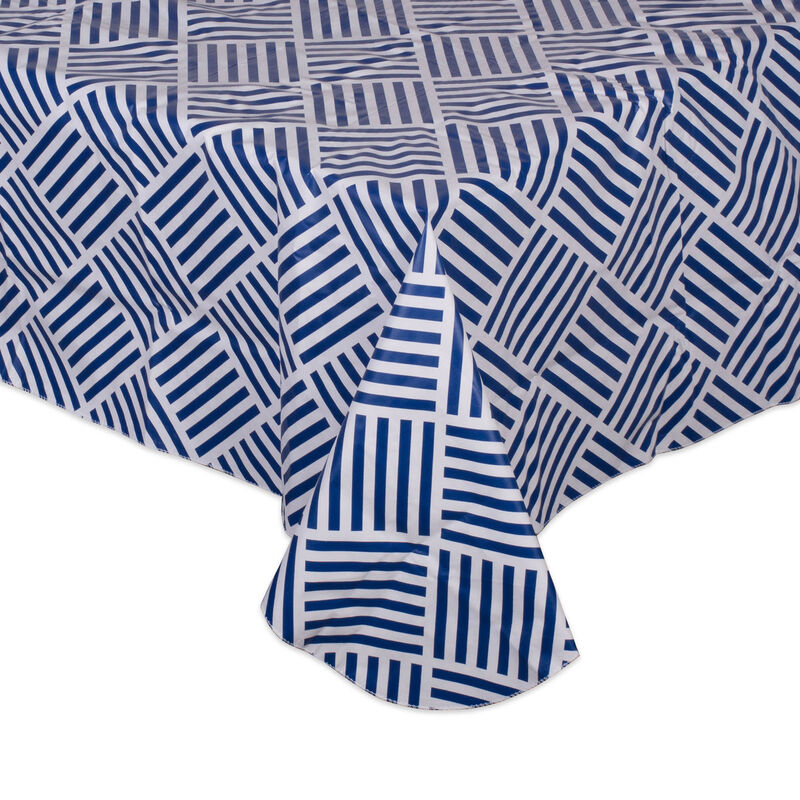 70" White and Navy Blue Grid Rectangular Tablecloth