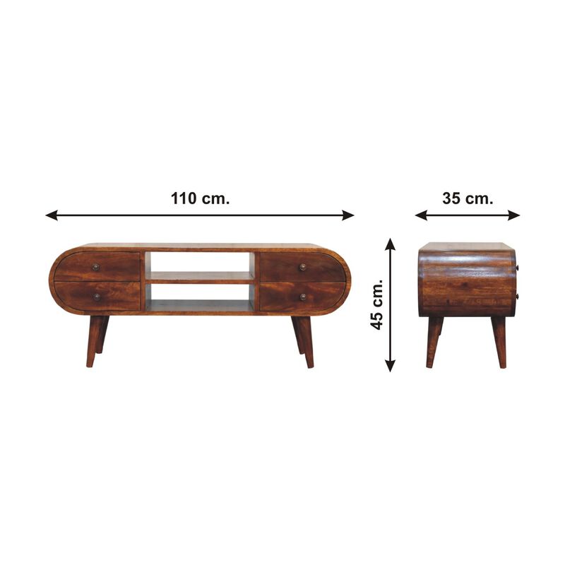 Artisan Furniture Chestnut Circular  Solid Wood Media Unit with 2 Open Slots 4 Drawer