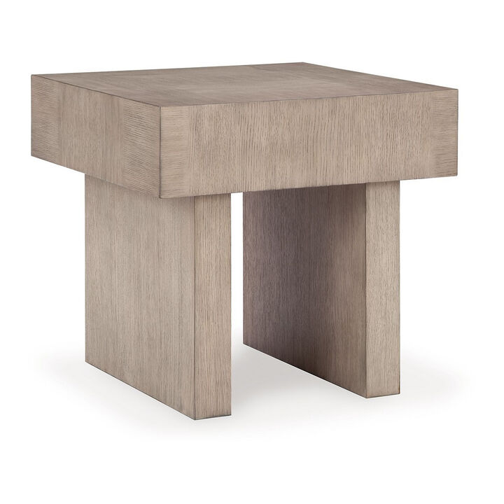 Laina Side End Table, Light Grayish Brown Hardwood, Square 26 Inch - Benzara