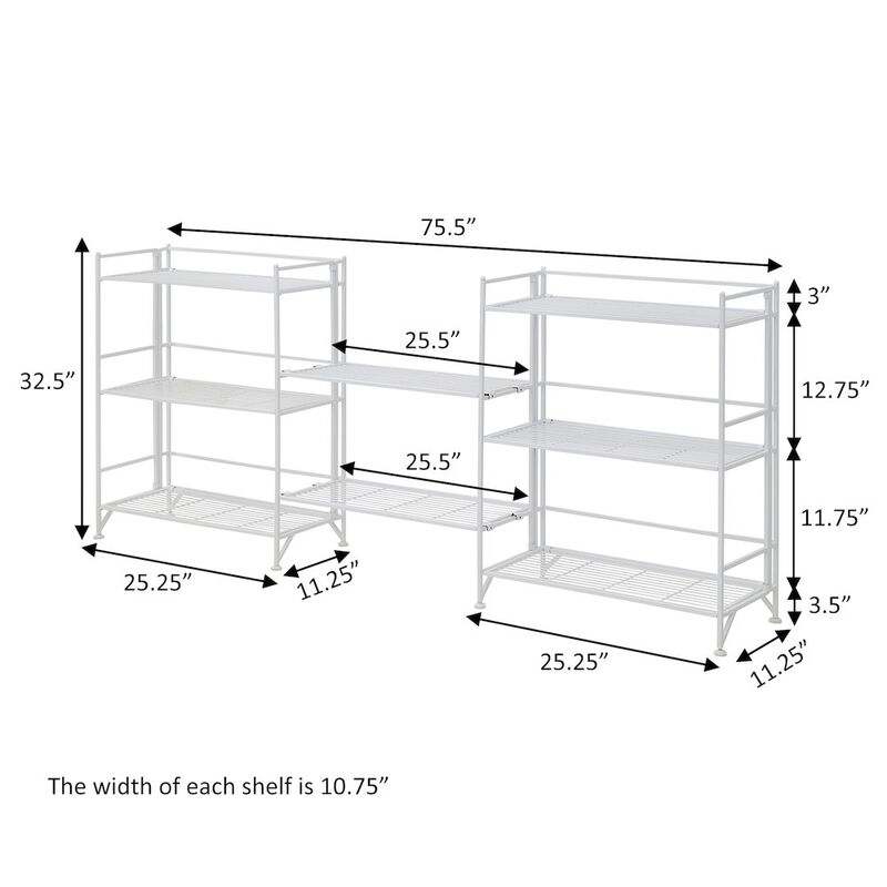 Convenience Concepts Xtra Storage 3 Tier Wide Folding Metal Shelves with Set of 2 Extension Shelves