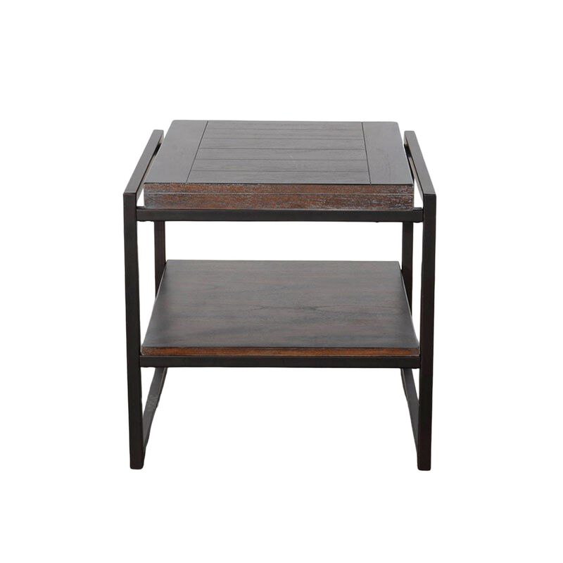 Lery End Table, Dark Brown Wood, Black Metal, Bottom Shelf, 24 Inch - Benzara