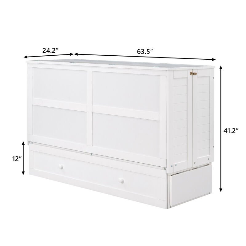 Queen Size Mobile Murphy Bed With Drawer And Little Shelves On Each Side