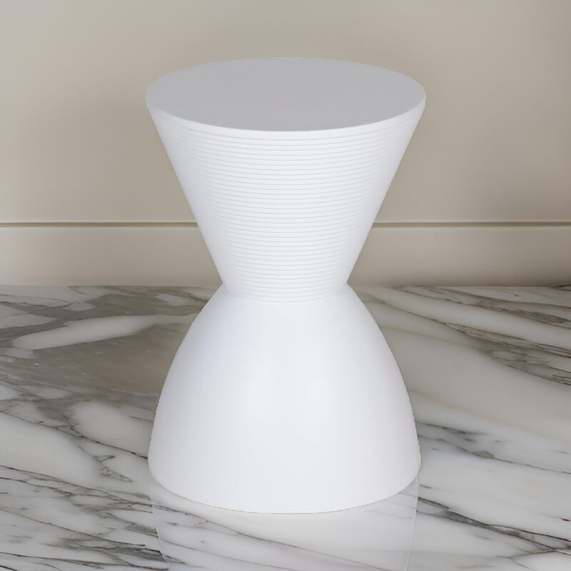 Hillary 17 Inch Side Table, Indoor Outdoor, Hourglass Shape, White Finish - Benzara