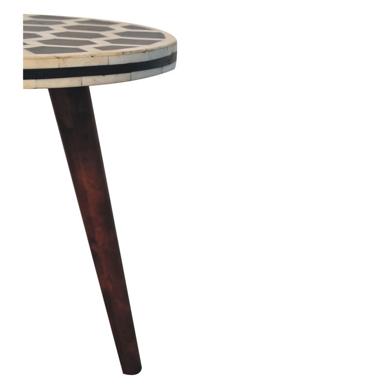 Artisan Furniture Solid Wood Bone Inlay Tripod Stool With Honey Caramel Finish