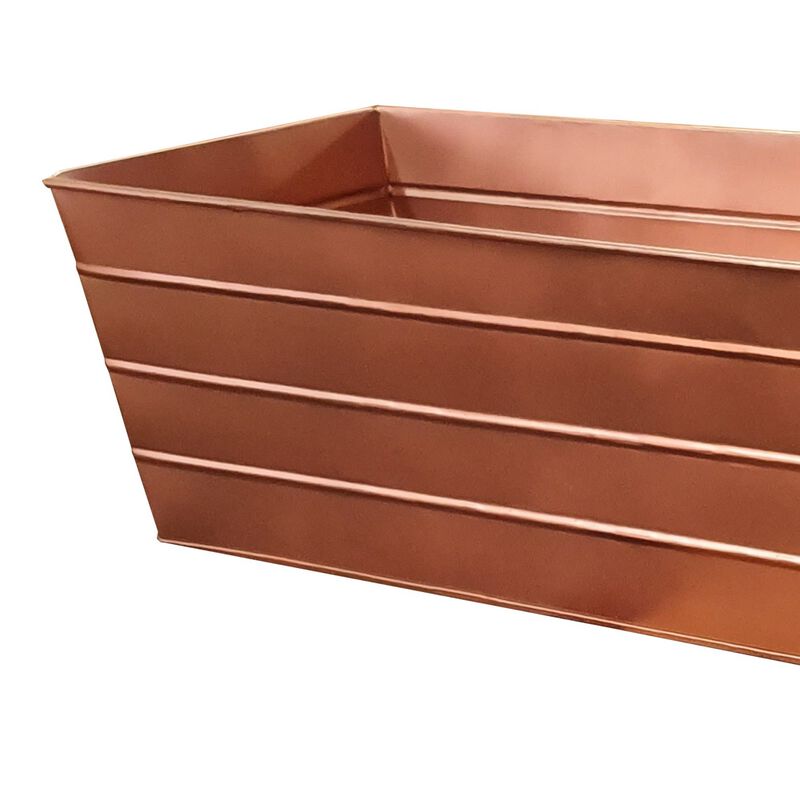Rectangular Metal Flower Planter Box with Embossed Line Design, Large, Copper - Benzara