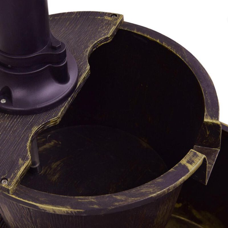 Hivvago 2 Tiers Outdoor Barrel Waterfall Fountain with Pump