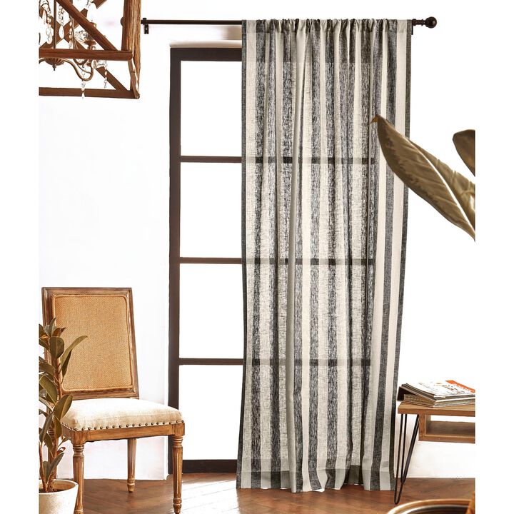 Solino Home 100% Pure Linen Cabana Stripe Curtain for Thanksgiving, Christmas
