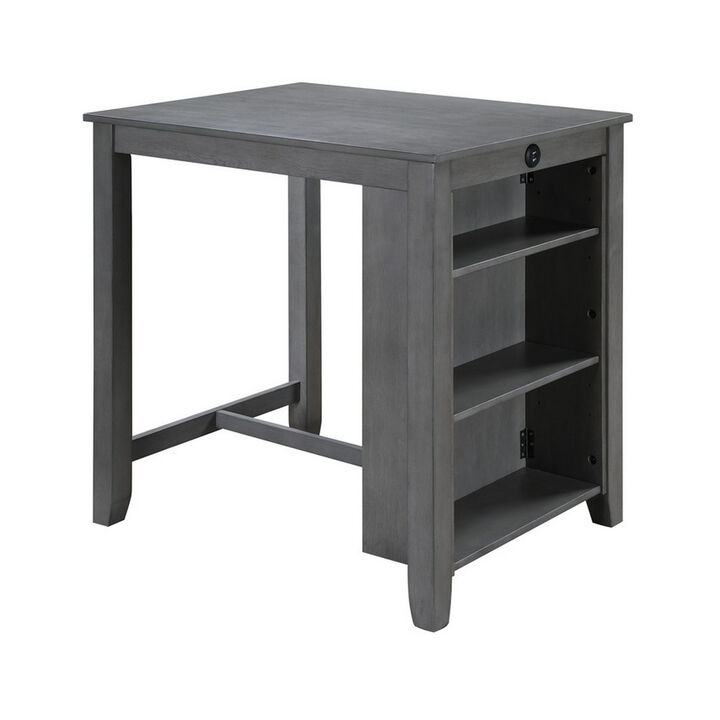 Ham 36 Inch Counter Height Small Dining Table with Shelves, USB Port, Gray - Benzara