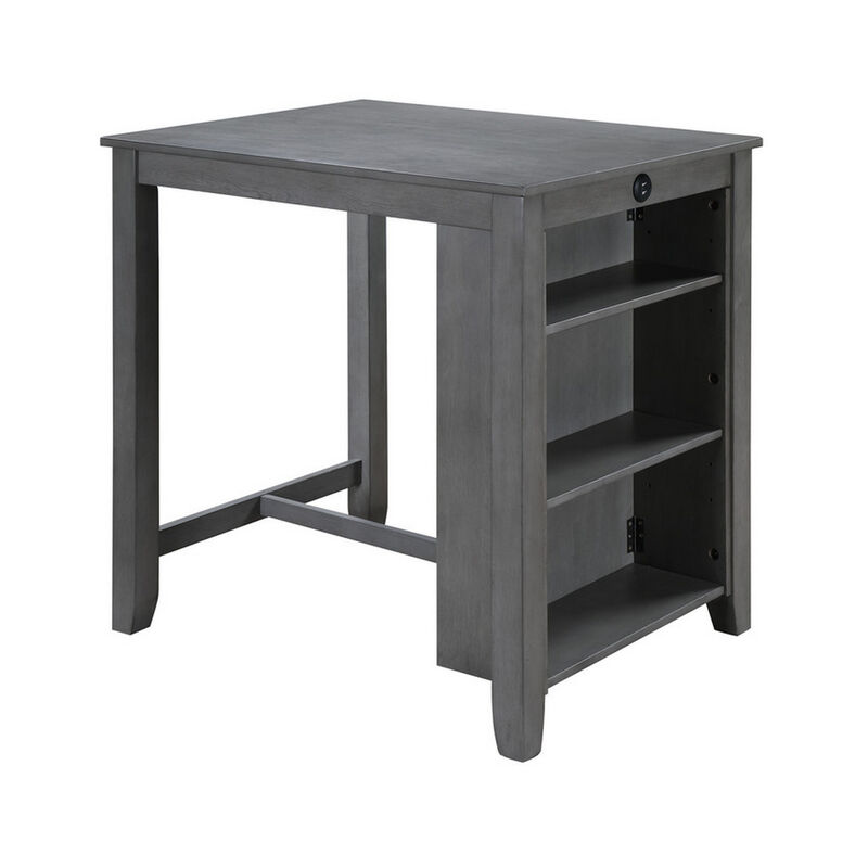 Ham 36 Inch Counter Height Small Dining Table with Shelves, USB Port, Gray - Benzara