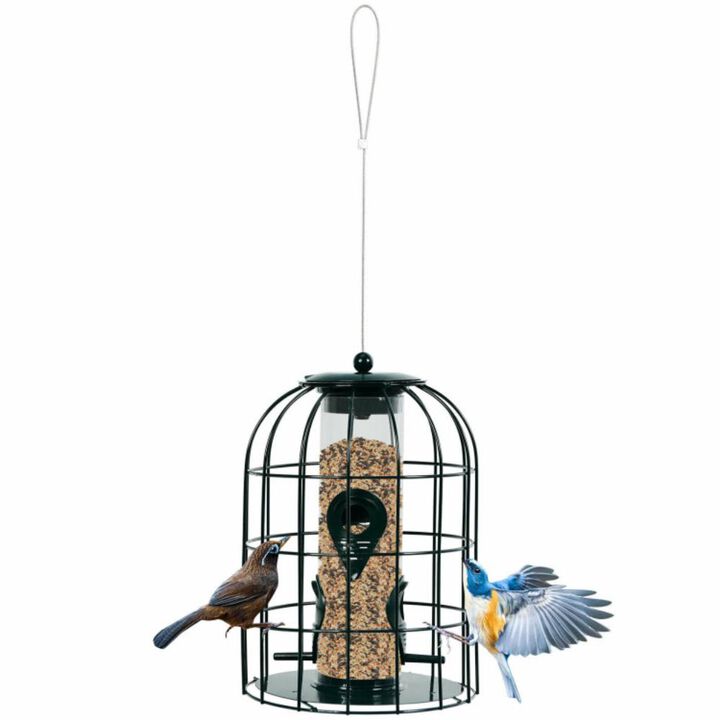 Hivvago Squirrel-proof Caged Tube Wild Bird Feeder Outdoor Metal Seed Guard Deterrent