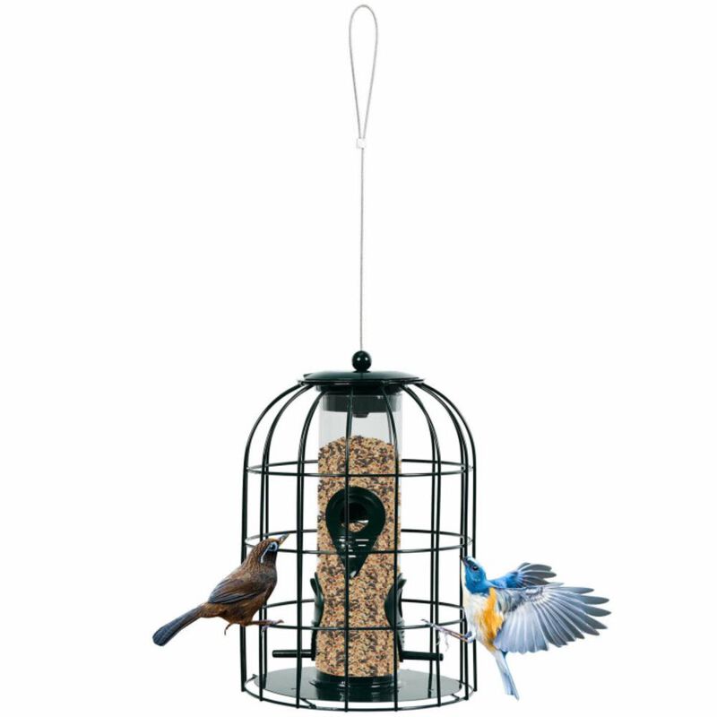 Hivvago Squirrel-proof Caged Tube Wild Bird Feeder Outdoor Metal Seed Guard Deterrent