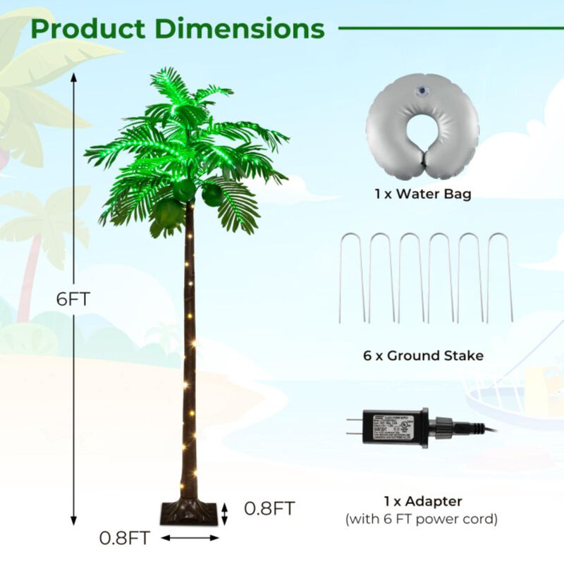 Hivvago 6 FT LED Lighted Artificial Palm Tree Hawaiian Style Tropical with Water Bag
