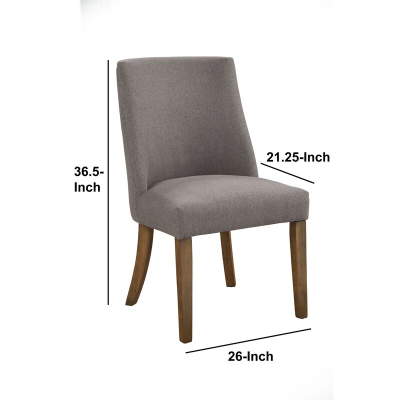 Fabric Upholstered Wooden Side Chairs With Curved Backrest, Set of Two, Gray and Brown-Benzara