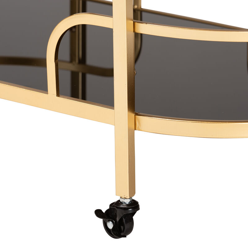 Baxton Studio Leighton and Luxe Gold Metal and Tempered Glass 2-Tier Wine Cart