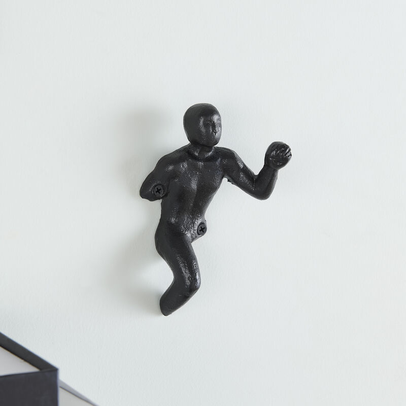 Protruding "Fist Man" Cast Iron Decorative Black Wall Hook (Set of 2)