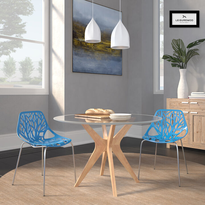 LeisureMod Asbury Dining Stackable Chair in Polypropylene Seat and Chrome Legs Set of 2