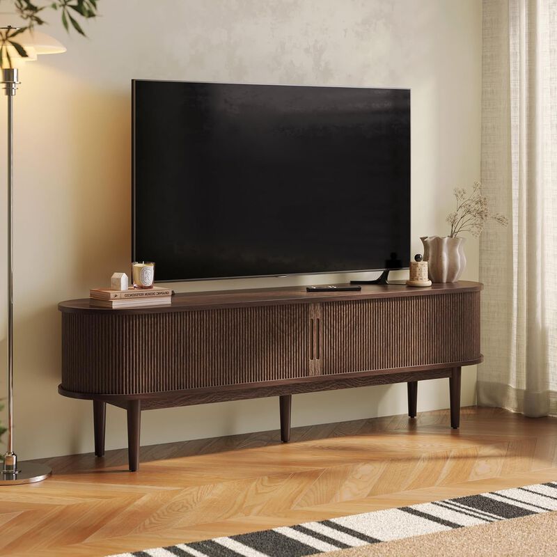 Walnut Entertainment Center TV Stand for 75" TV for Living Room