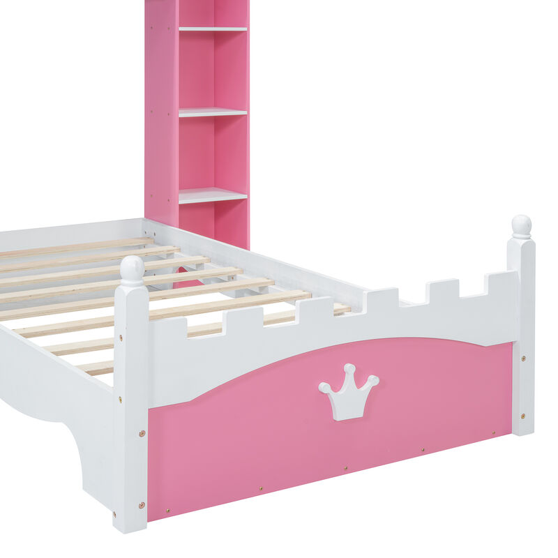 Merax Castle Wooden Bed with Storage Shelf