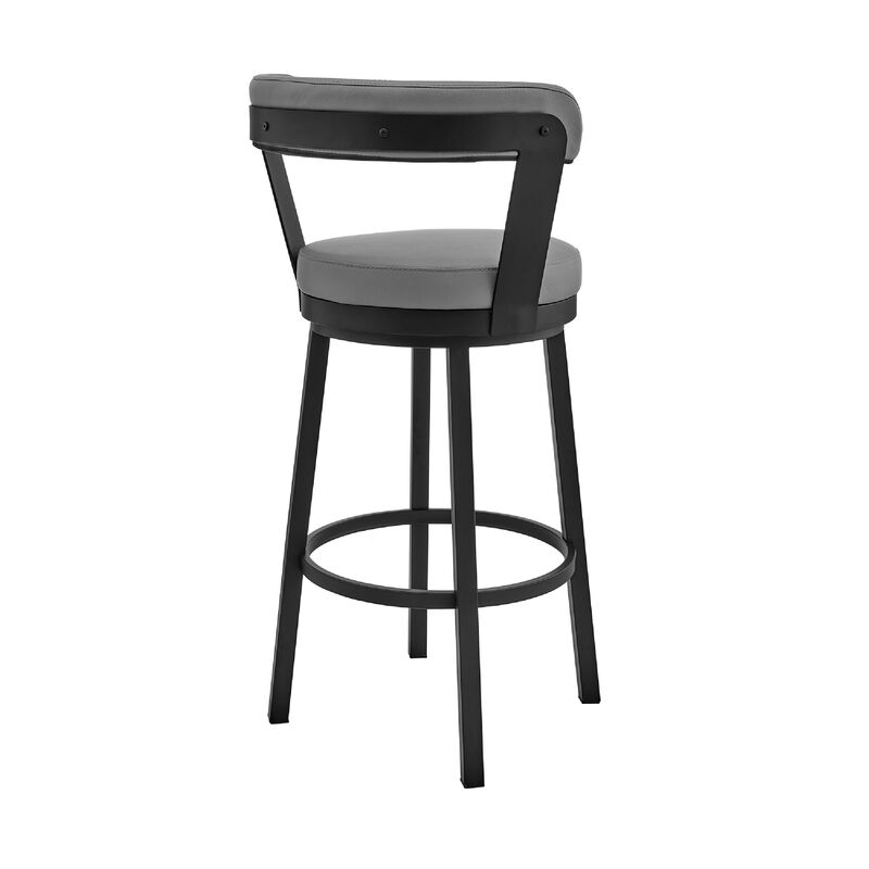 Swivel Counter Barstool with Curved Open Back and Metal Legs, Light Gray-Benzara