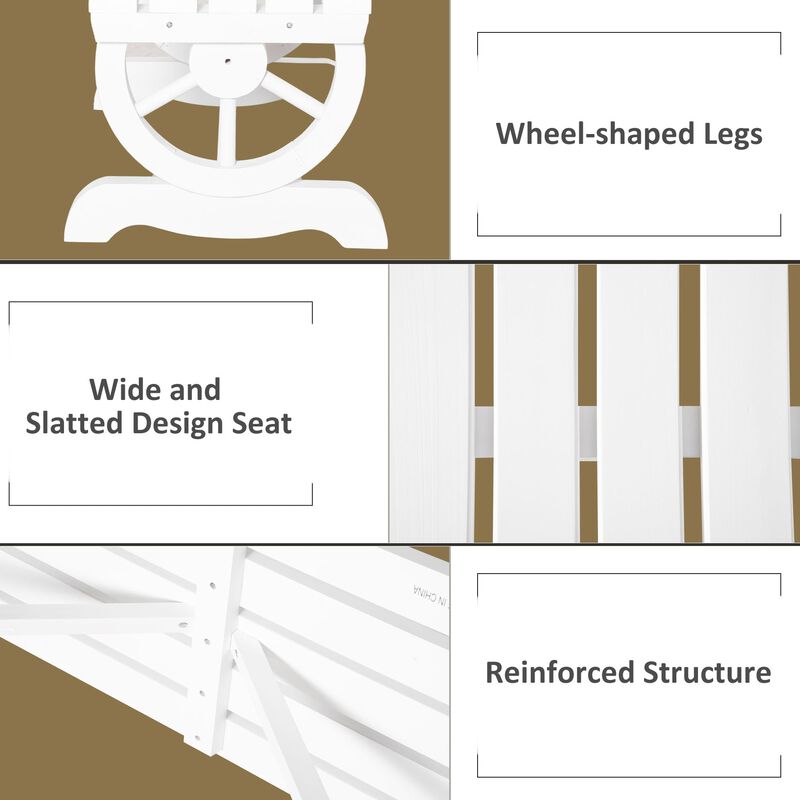 White Garden Bench: 2-Person Wagon Wheel Seat for Backyard