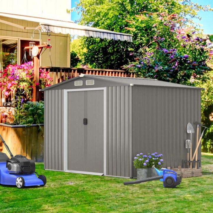 Hivvago 8 x 6 Feet Galvanized Steel Storage Shed for Garden Yard