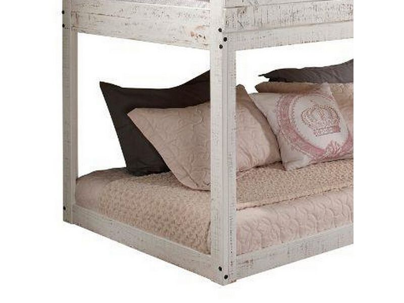 Wooden Twin Bunk Bed with House Design, White and Brown-Benzara