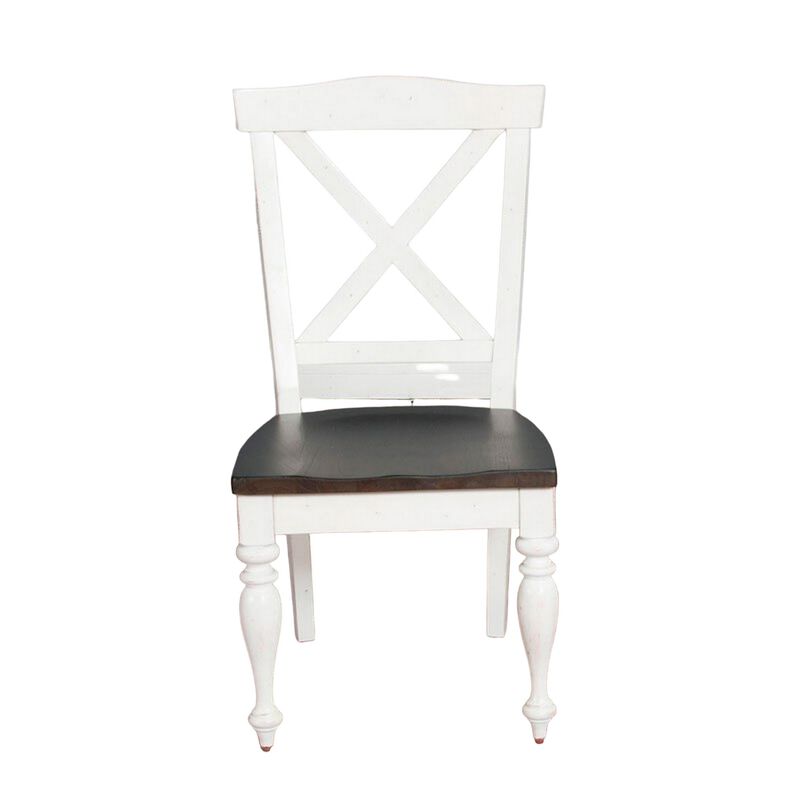 Orso Dining Side Chair Set of 2, Crossback, Brown Wood Seat, White - Benzara