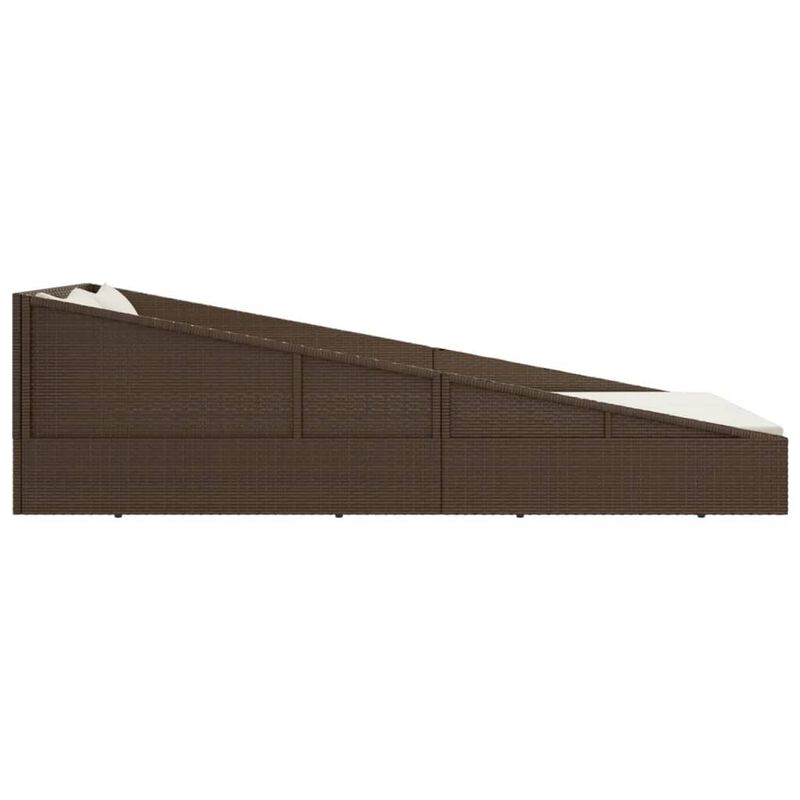 Garden Outdoor Daybed, White Polyester Cushions, Brown Poly Rattan - Benzara