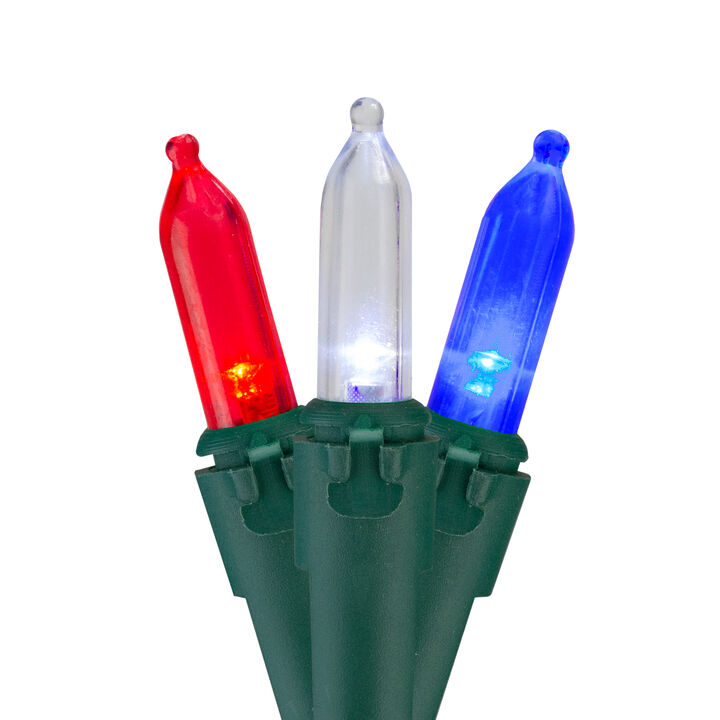 100 Count Red  White and Blue LED 4th of July String Lights  32.75 ft Green Wire