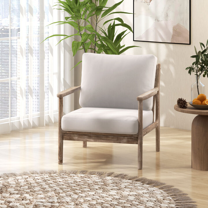 Modern Upholstered Accent Chair with Solid Rubber Wood Armrests