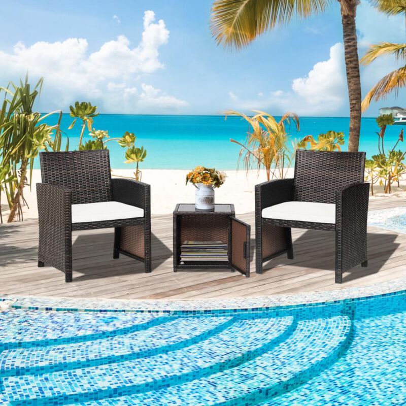 Hivvago 3 Pieces Patio Wicker Furniture Set with Storage Table and Protective Cover