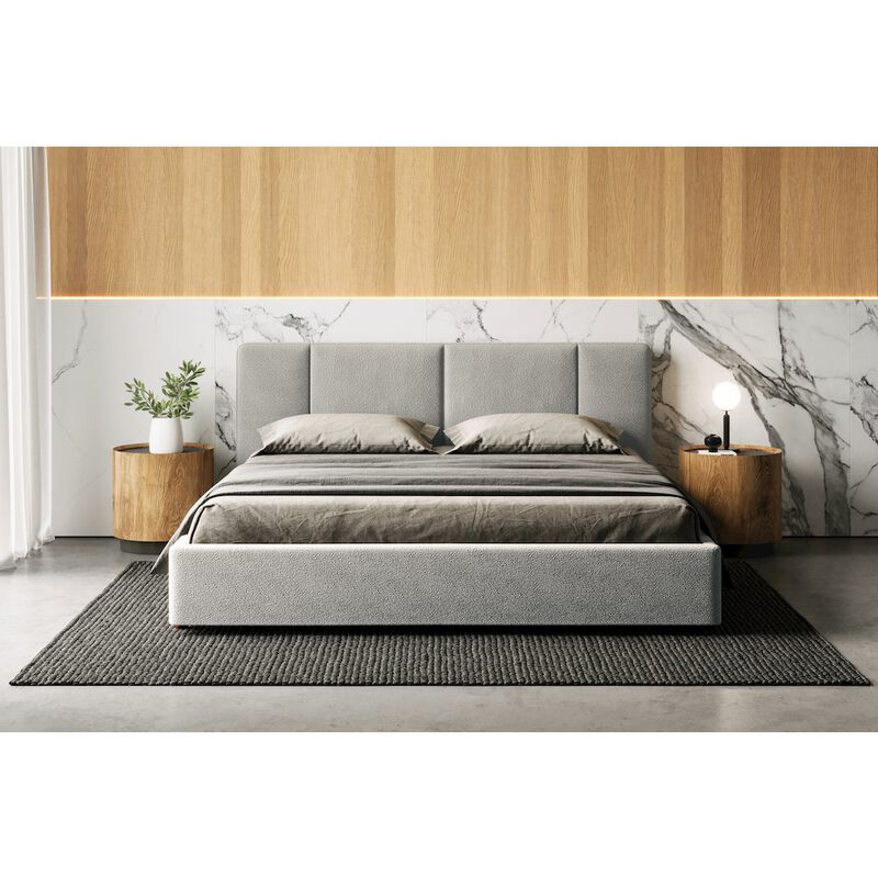 Omax Decor Venice Upholstered Platform King Bed in Gray Boucle Fabric