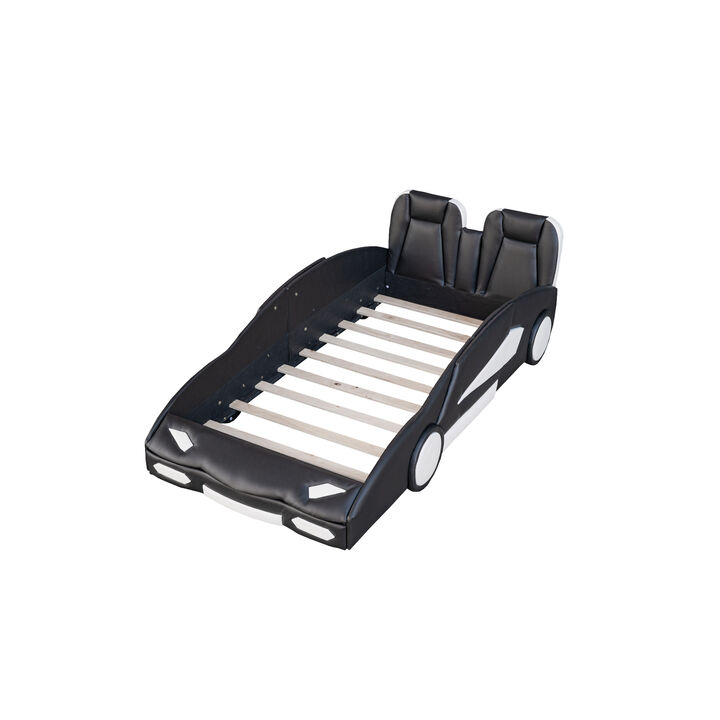 Merax Race Car-Shaped Platform Bed with Wheels