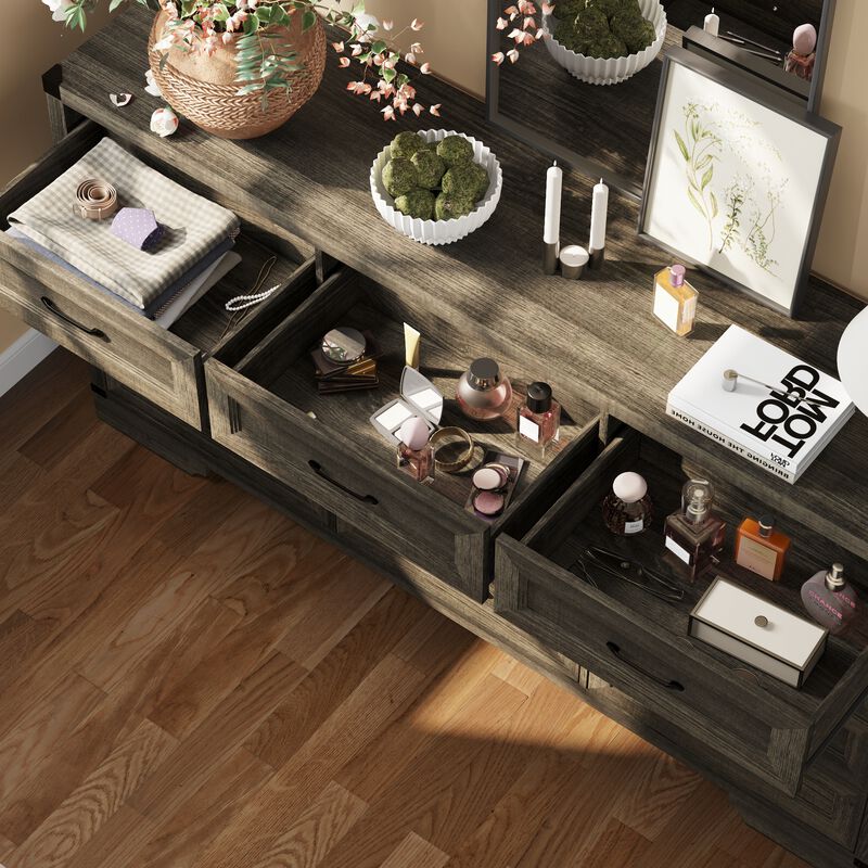 FUFU&GAGA 12-Drawer Dresser, Wood Storage Cabinet, Large dresser for Bedroom, Living Room, Hallway (63.4" W x 31.5" H x 15.4" D), Grey