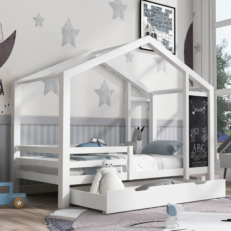 Merax Kids House Bed Frame with 2 Drawers