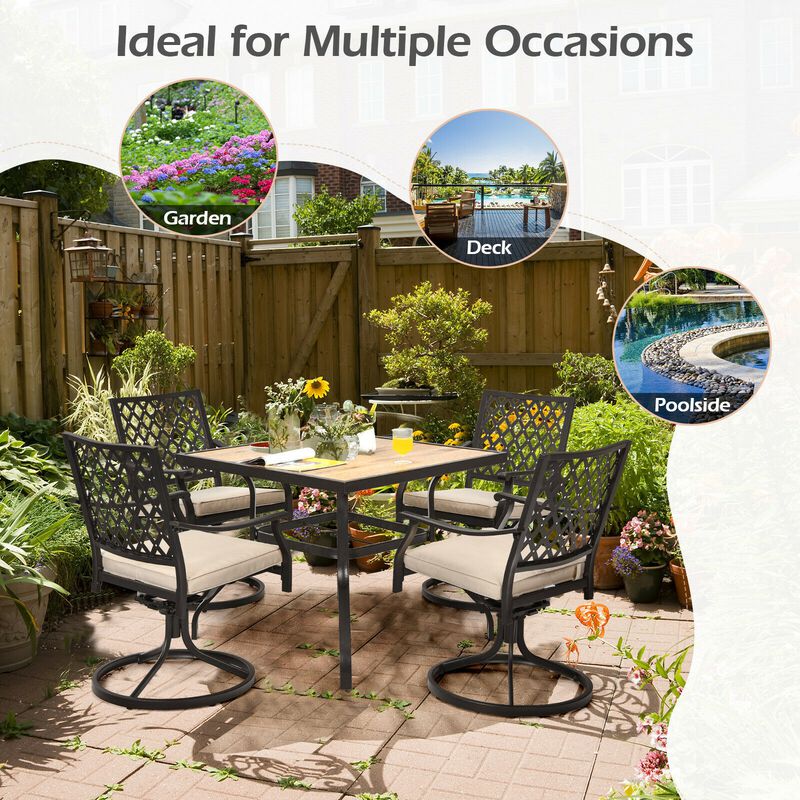 2 Pieces Patio 360� Swivel Dining Chairs with Rocker and Cushioned Armrest-Beige