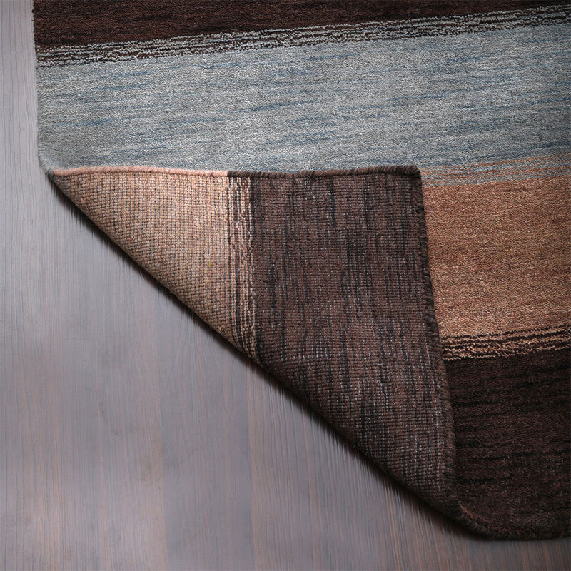RUGSOTIC CARPETS HAND KNOTTED LOOM WOOL ECO-FRIENDLY AREA RUGS  - 6'x9', Rectangle, Brown Light Blue Color, Contemporary Modern Design, High Pile Handmade Anti Skid Rugs for Living Room (L00206)