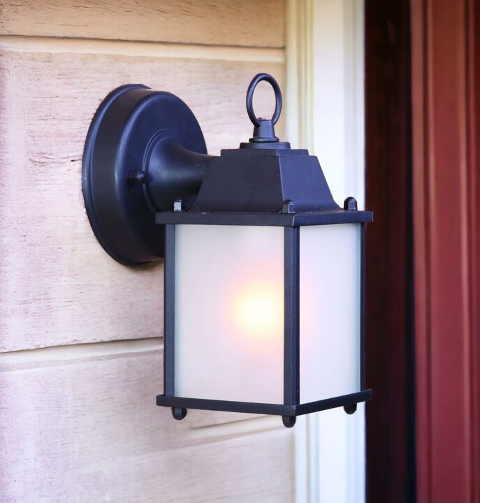 Hivvago Matte Black Hanging Frosted Glass Lantern Wall Light