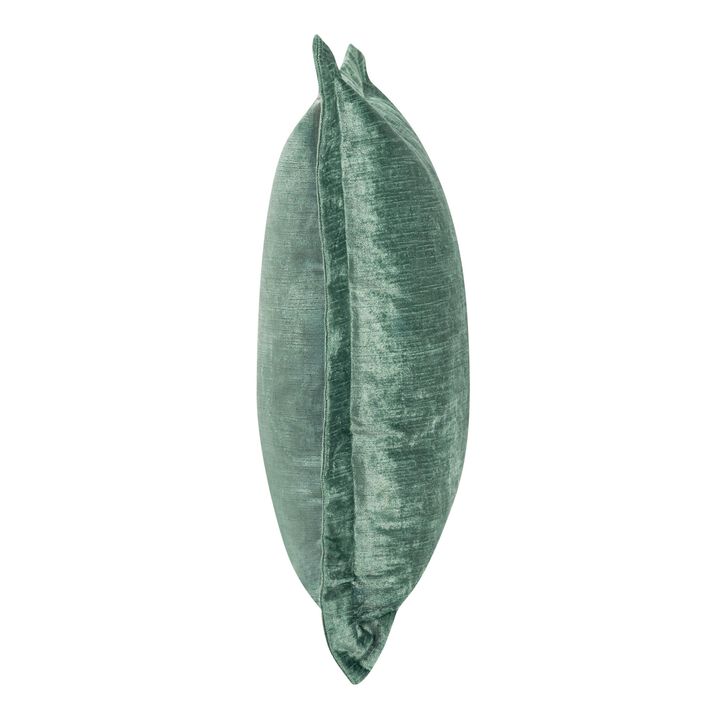 Brad Accent Throw Pillow, Square 22 Inch, Textured Green Rayon Velvet - Benzara