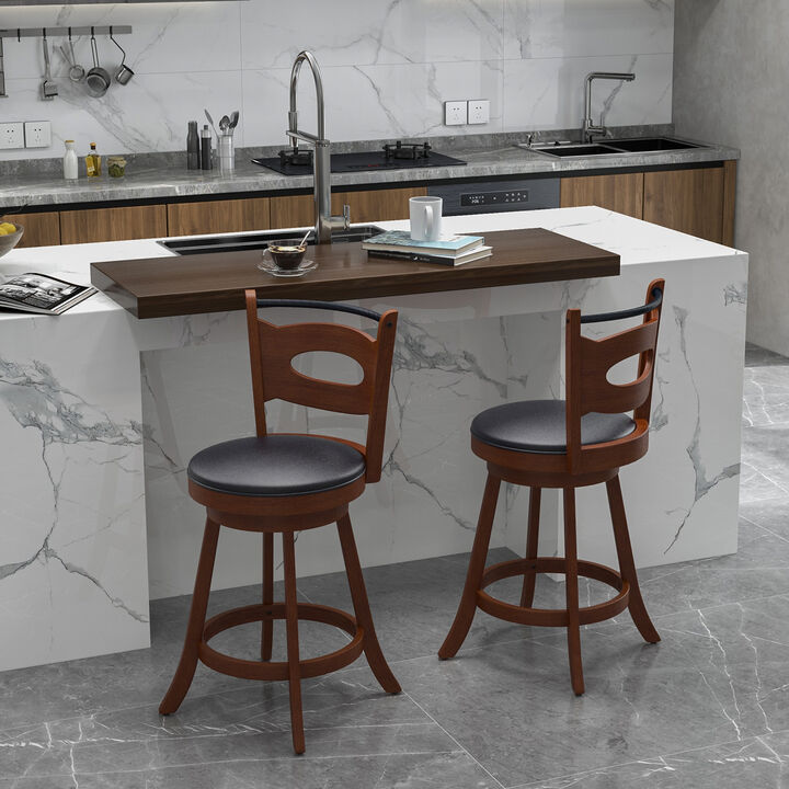 2 Pieces Swivel Bar Stools with Curved Backrest and Seat Cushions