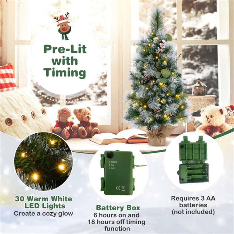 Pre-Lit Artificial Mini Christmas Tree Festive Tabletop Holiday Decoration